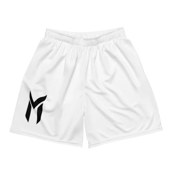 GYM SHORTS, EMBLEM, WHITE