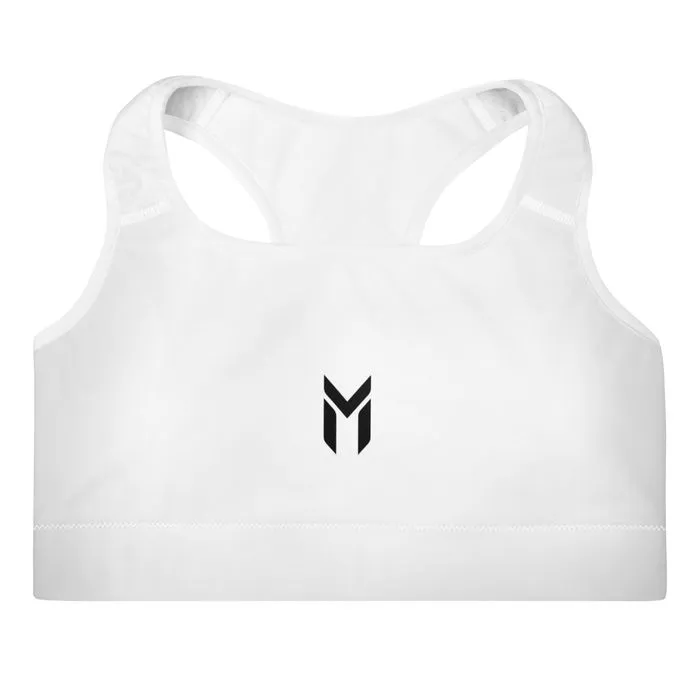 PADDED TRAINING BRA, EMBLEM, WHITE