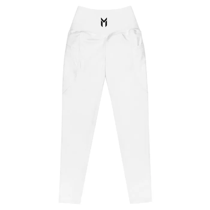 GYM LEGGINGS, EMBLEM, WHITE
